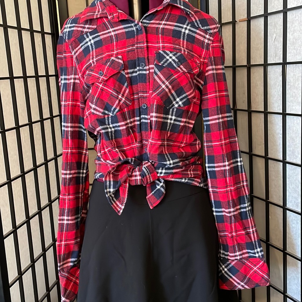 Miss Posh Red plaid button down shirt